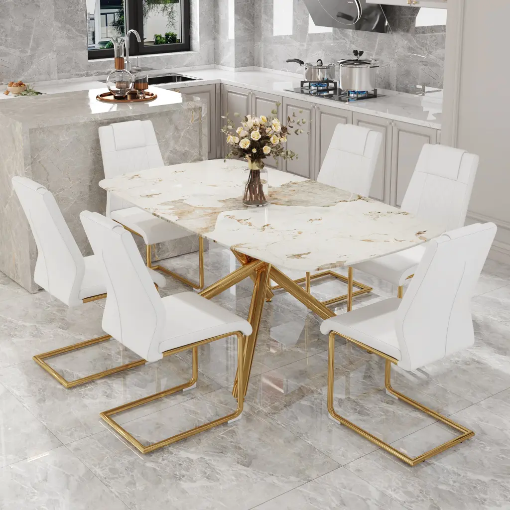 Modern Luxurious Tempered Crystal Dining Table and Chair Set droom w-1151