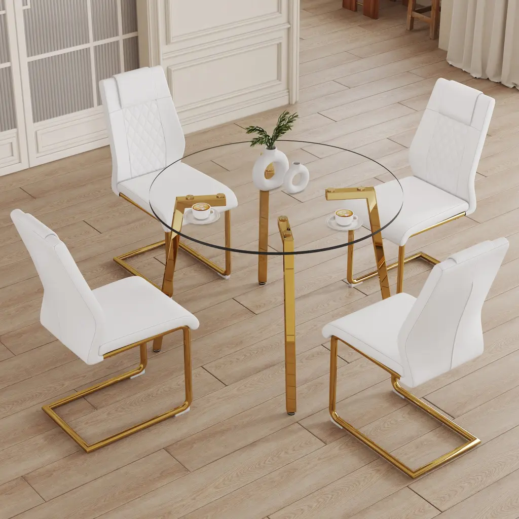 Modern Minimalist Style Round Clear Tempered Glass Table And Chair Set droom w-1151