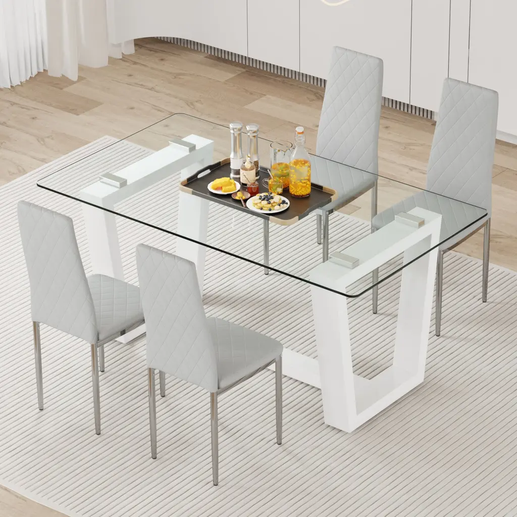 Rectangular Dining Table and Chair Set Tempered Glass droom w-1151