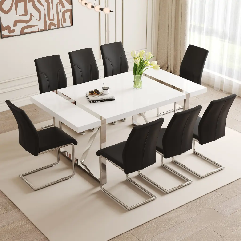 Table And Chair Set 71x39.3 Inch White Mdf Painting Dining Table Set droom w-1151