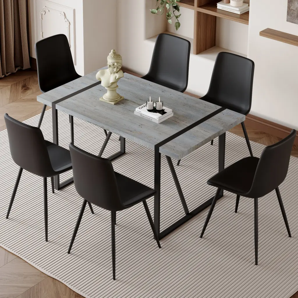 Table And Chair Set, Modern Minimalist Grey Marble Textured MDF Dining Set droom w-1151