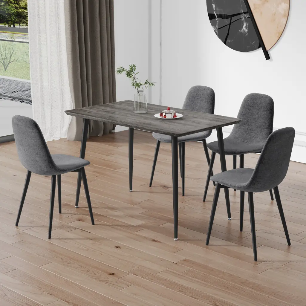 1 Table And 4 Chairs Set Gray Wood Grain Table MDF Top Dining Set droom w-1151