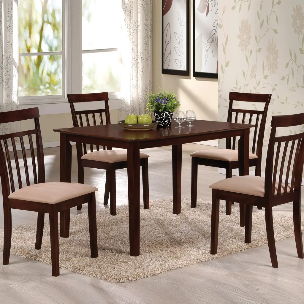 Espresso And Beige 5 Piece Dining Set Upholstered Chair Timber Espresso furniture max