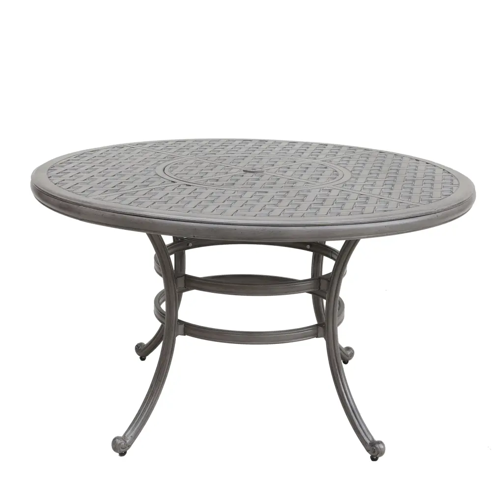 52 Inch Round Cast Metal All Weather Outdoor Dining Table Umbrella Hole gathercraft