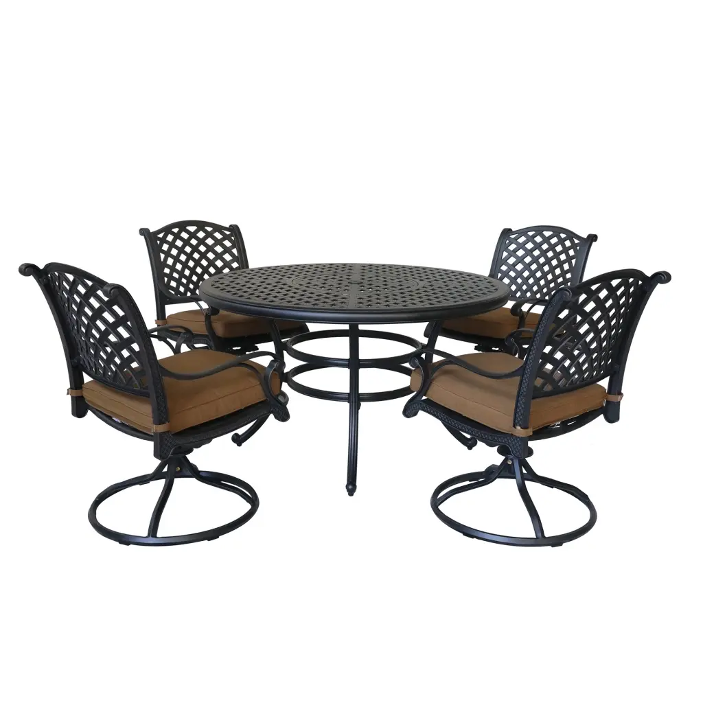 Round 4 Person 52 Inch Long Dining Set Cushions Brown Antique gathercraft
