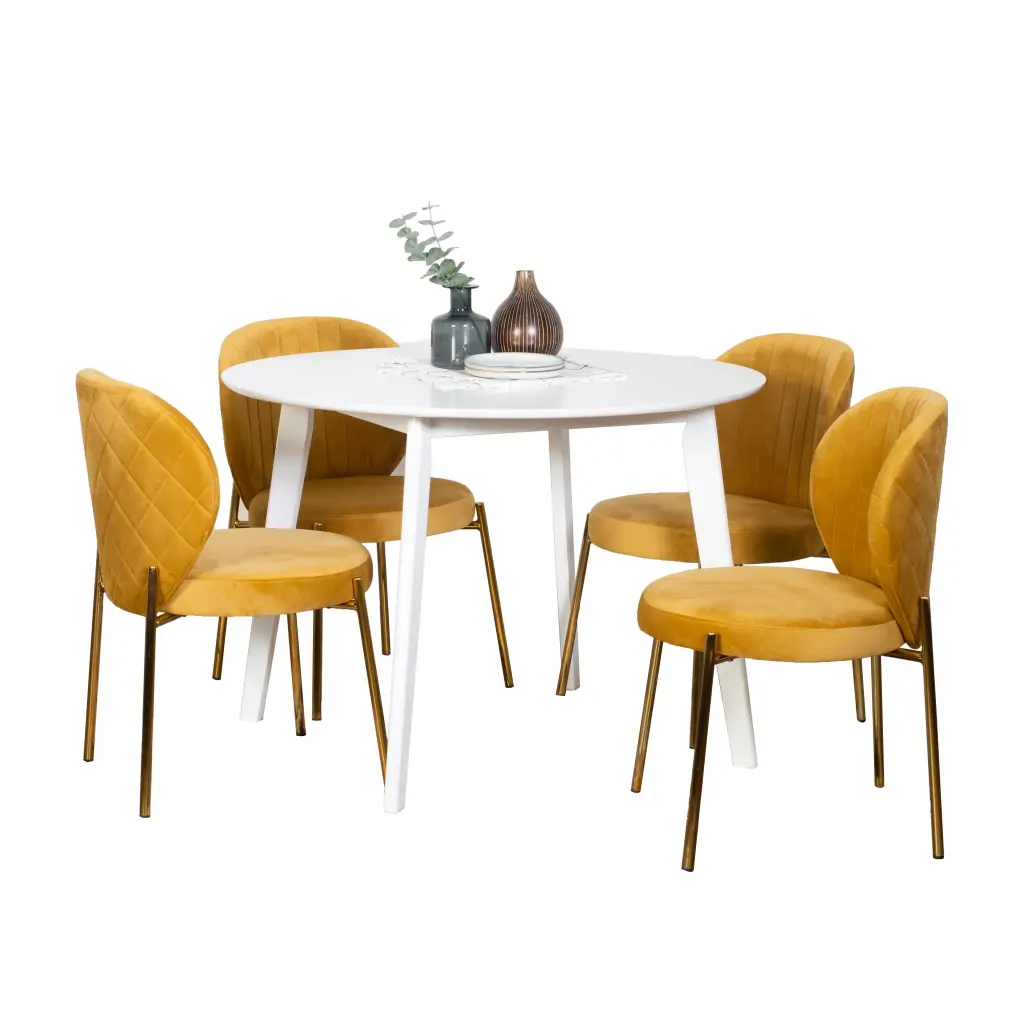 Amoa Contemporary 5 Piece Dining Set White Round Table 4 Chairs hz