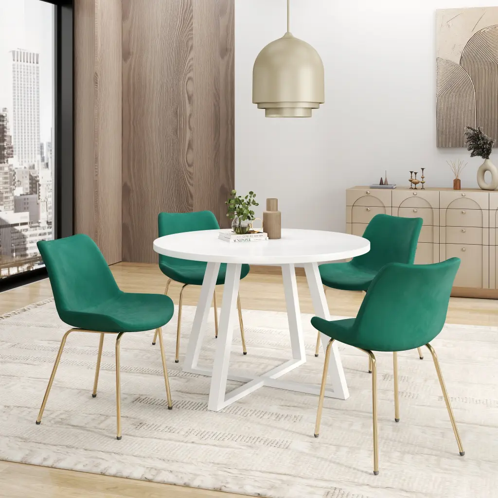 Avant 5 Piece Round Dining Set Trestle Dining Table 4 Side Chairs hz