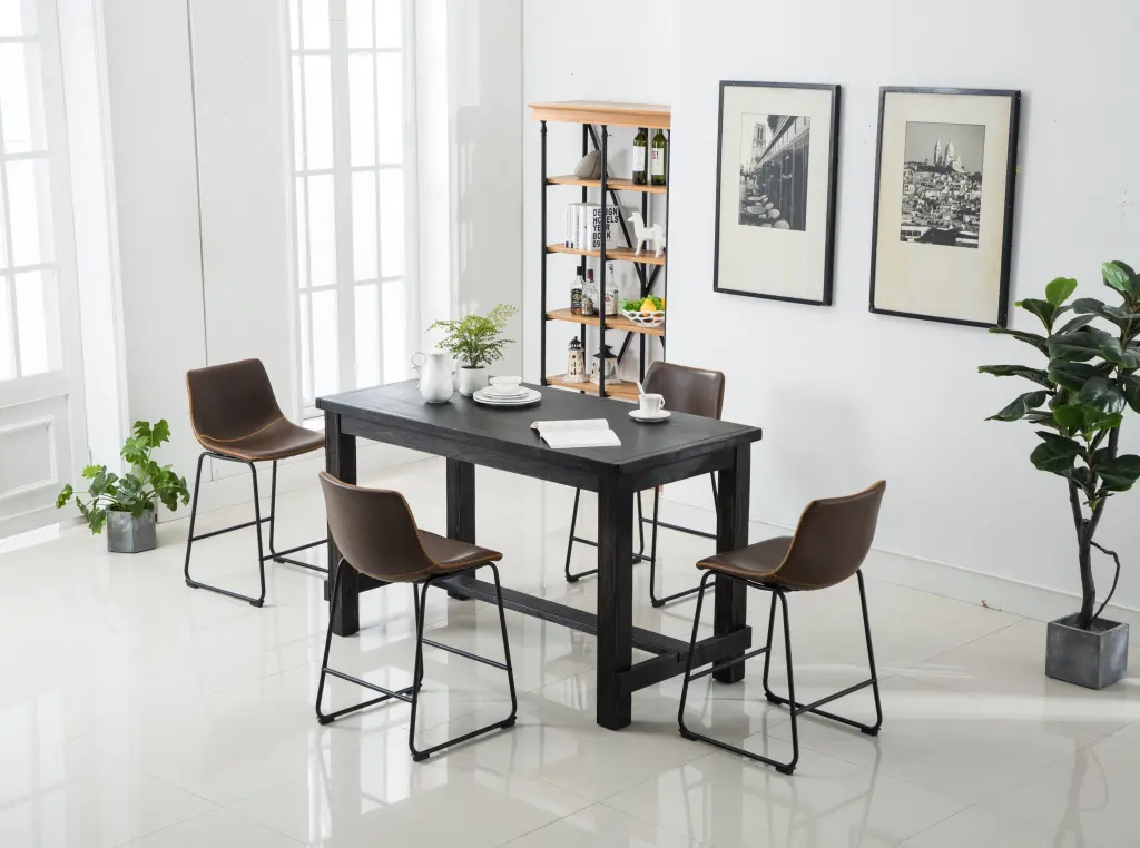 Bronco Antique Timber Finished Counter Height Dining Set Table And Four Chairs hz