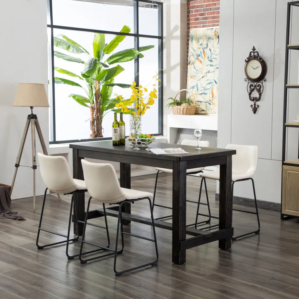 Bronco Antique Timber Finished Counter Height Dining Set Table And Four Chairs hz