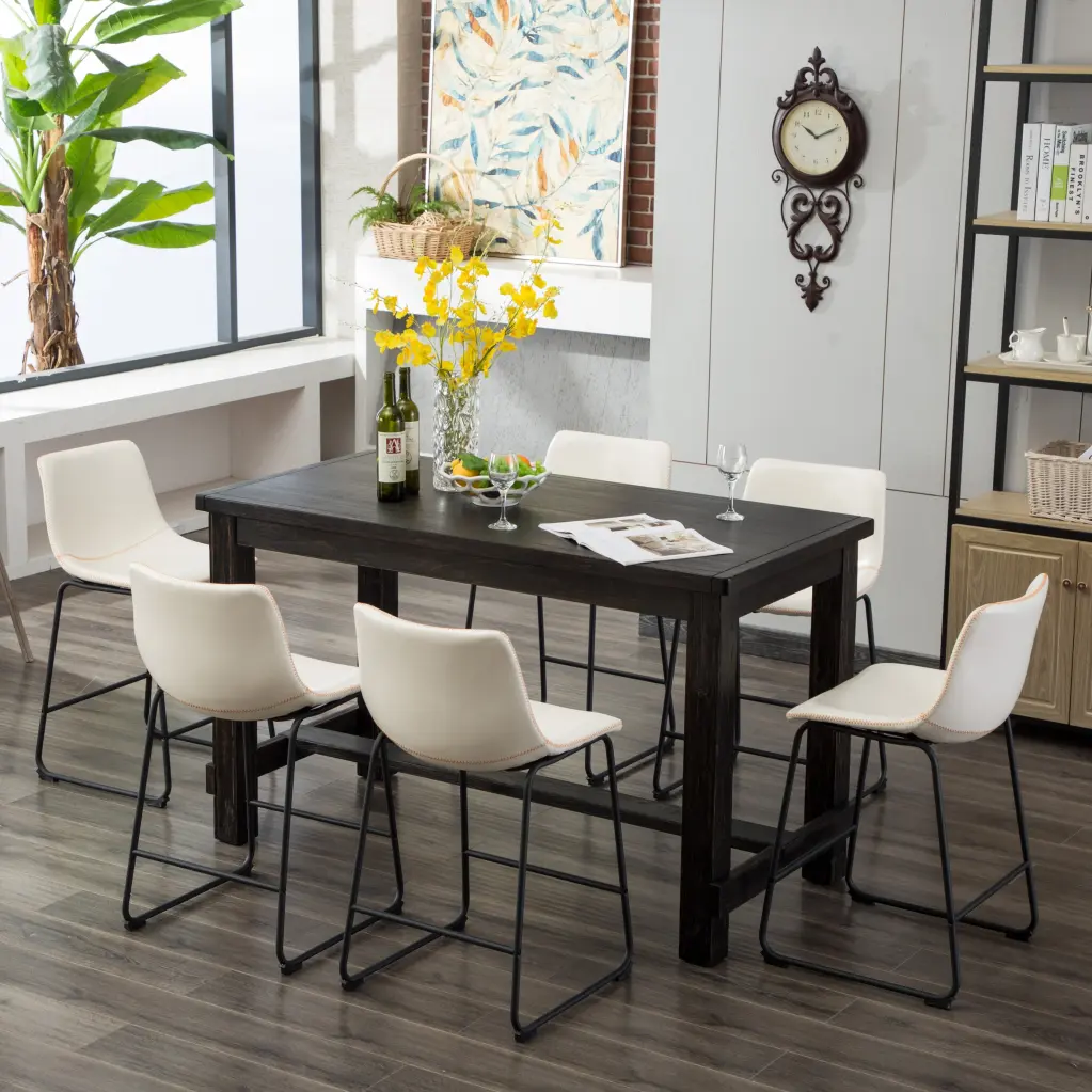 Bronco Antique Timber Finished Counter Height Dining Set Table and Six Chairs hz