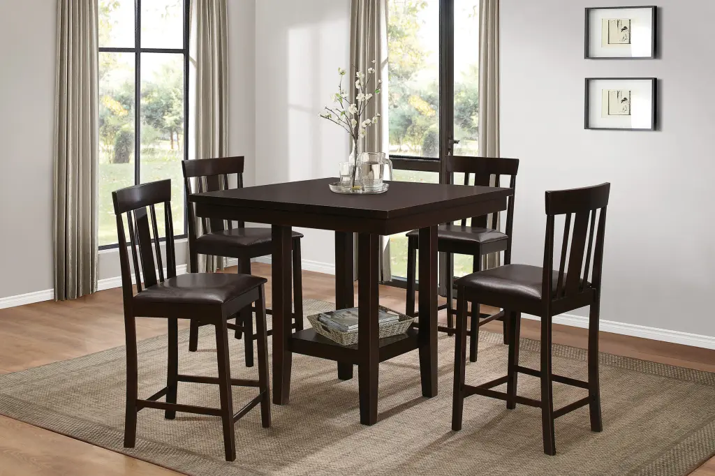 5Pc Counter Height Dining Set Espresso Finish Counter Height Table Wit kanepe