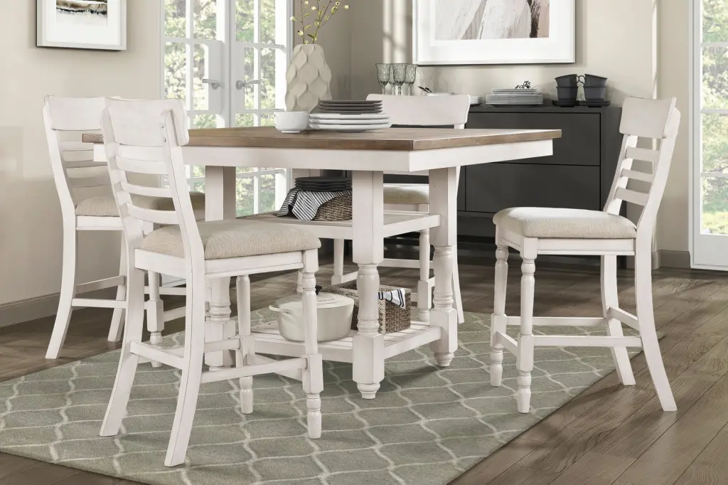 Antique White Counter Height Dining Set - 5 Piece Table Bottom Storage kanepe