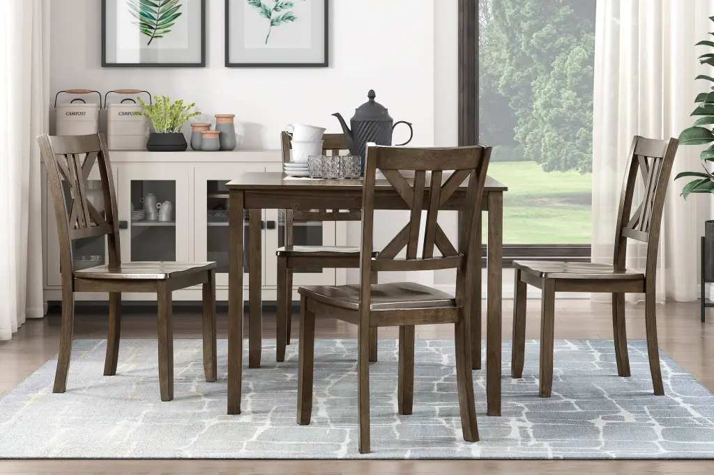 Charcoal Brown Finish 5 Piece Dining Set Table and 4 X Back Side Chairs kanepe