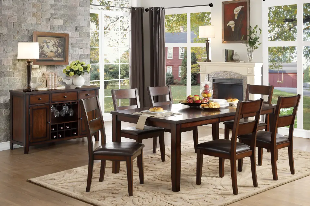 Cherry Finish Classic 7Pc Dining Set Draw Leaf Table and 6 Side Chairs kanepe