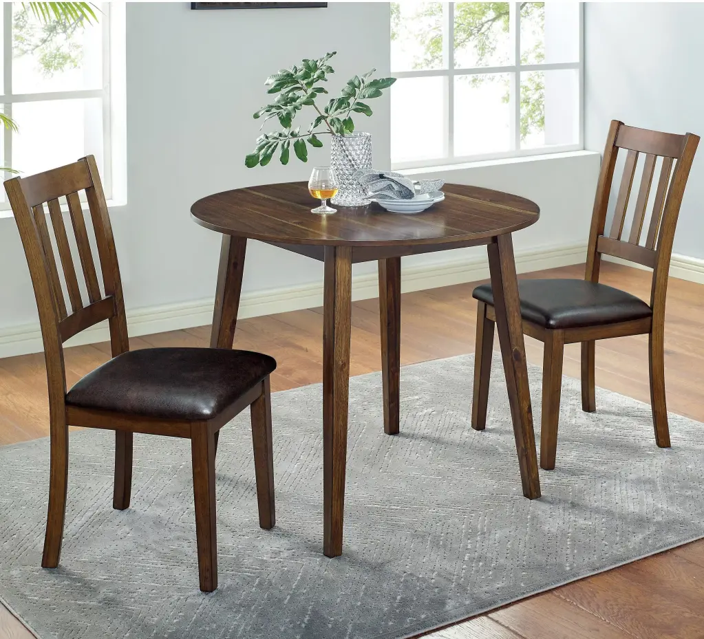 Comfortable 3Pc Dining Set Round Table And 2 Side Chairs Walnut Finish kanepe