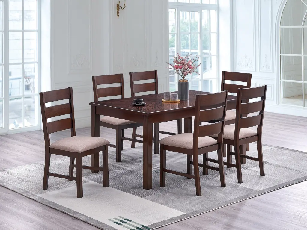 Contemporary Antique Cherry 7Pc Dining Set Table And 6 Side Chairs kanepe