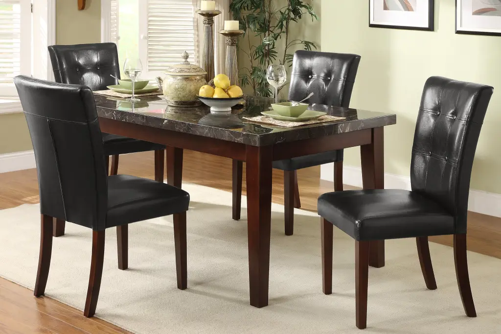 Dark Cherry Finish 5-Piece Dining Set Stone Top Table and 4 Chairs kanepe
