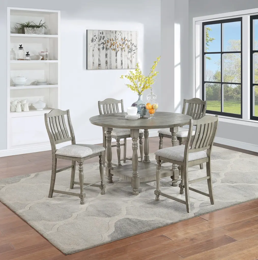 Dining Table 4 High Chairs 5 Piece Counter Height Set Light Grey kanepe