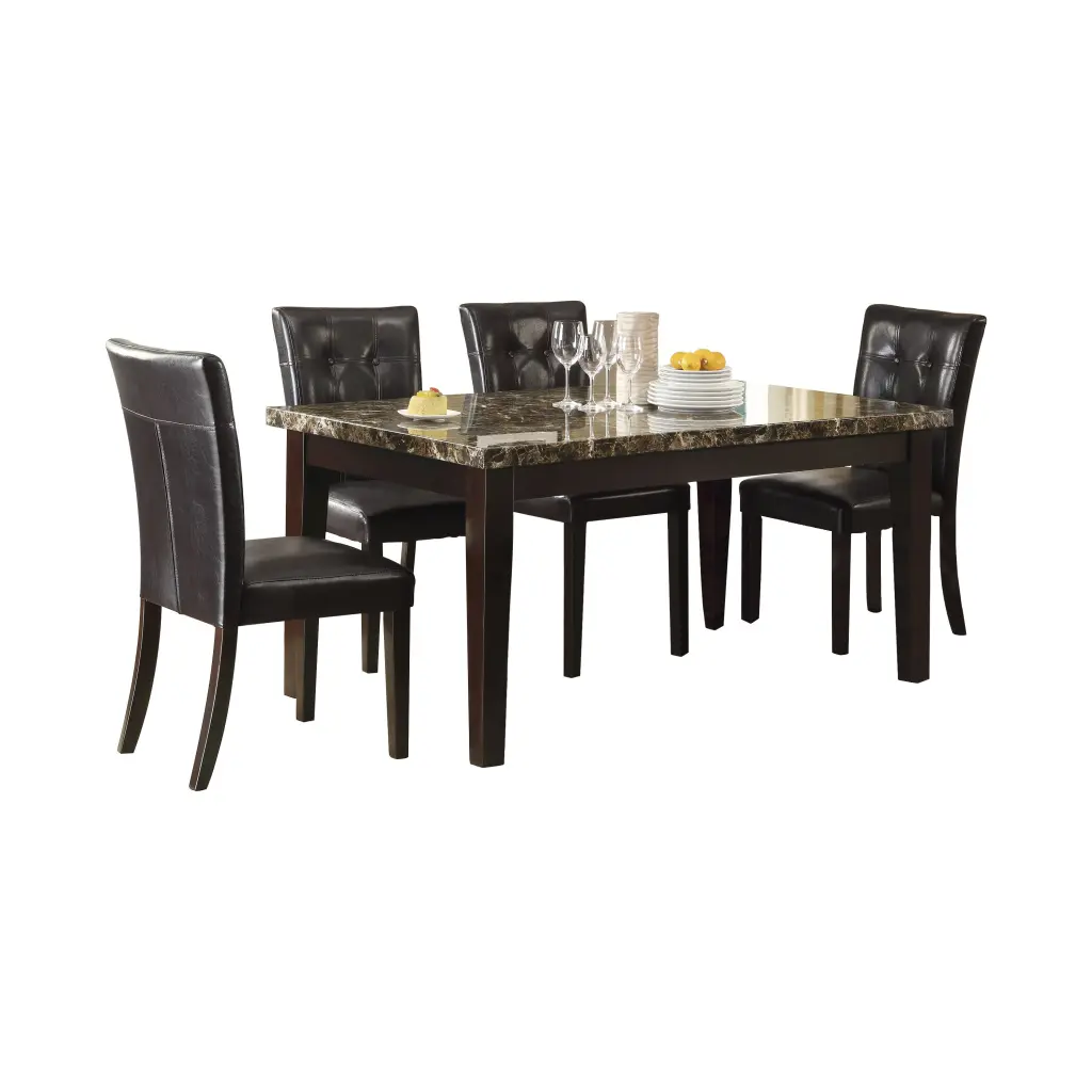Espresso Finish 5Pc Dining Set Faux Stone Top Table Button Tufted 4 Chairs kanepe