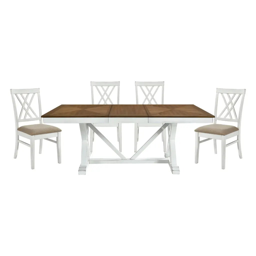 Modern White and Oak Finish 5 Piece Dining Set Extension Leaf Table kanepe