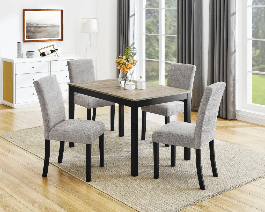 5 Piece Contemporary Dining Set Rectangular Table Two Tone Finish Gray Upholstered Chairs kanepe