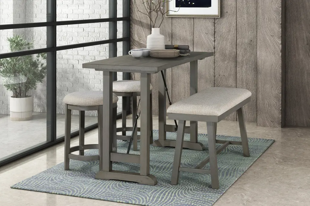 4 Piece Counter Height Dining Set Light Gray Finish Table Chairs kanepe