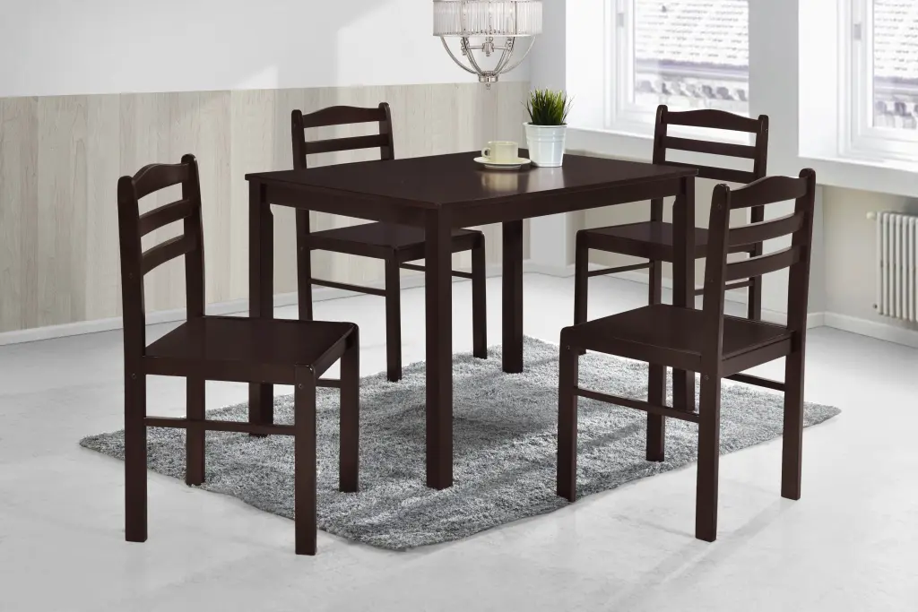 5 Piece Dining Set Brown Finish Dining Table And 4 Chairs MDF And Solid Wood Construction kanepe