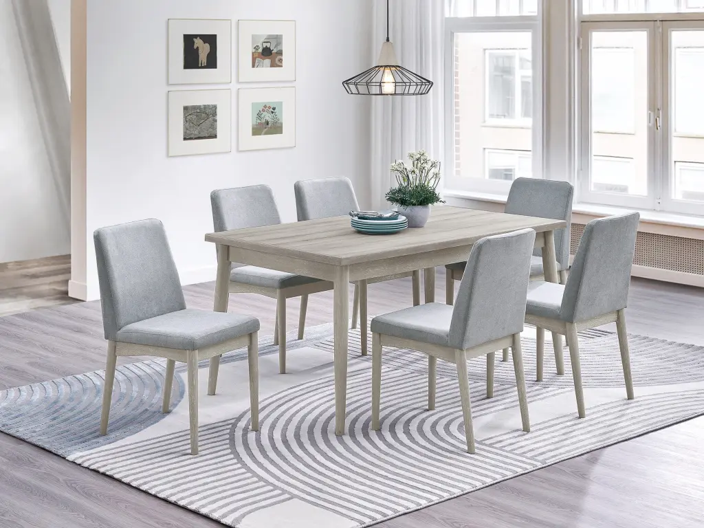 7 Piece Dining Set Natural Timber Grain Hue Rectangle Dining Table kanepe