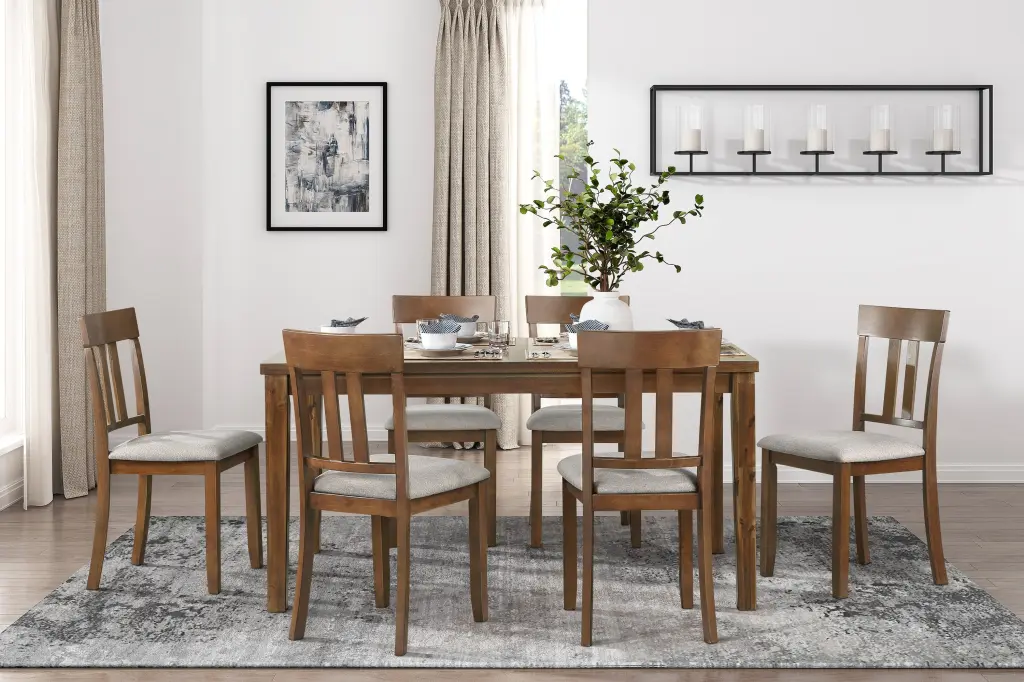 Transitional Styling 7 Piece Dinette Set Cherry Finish Dining Table kanepe