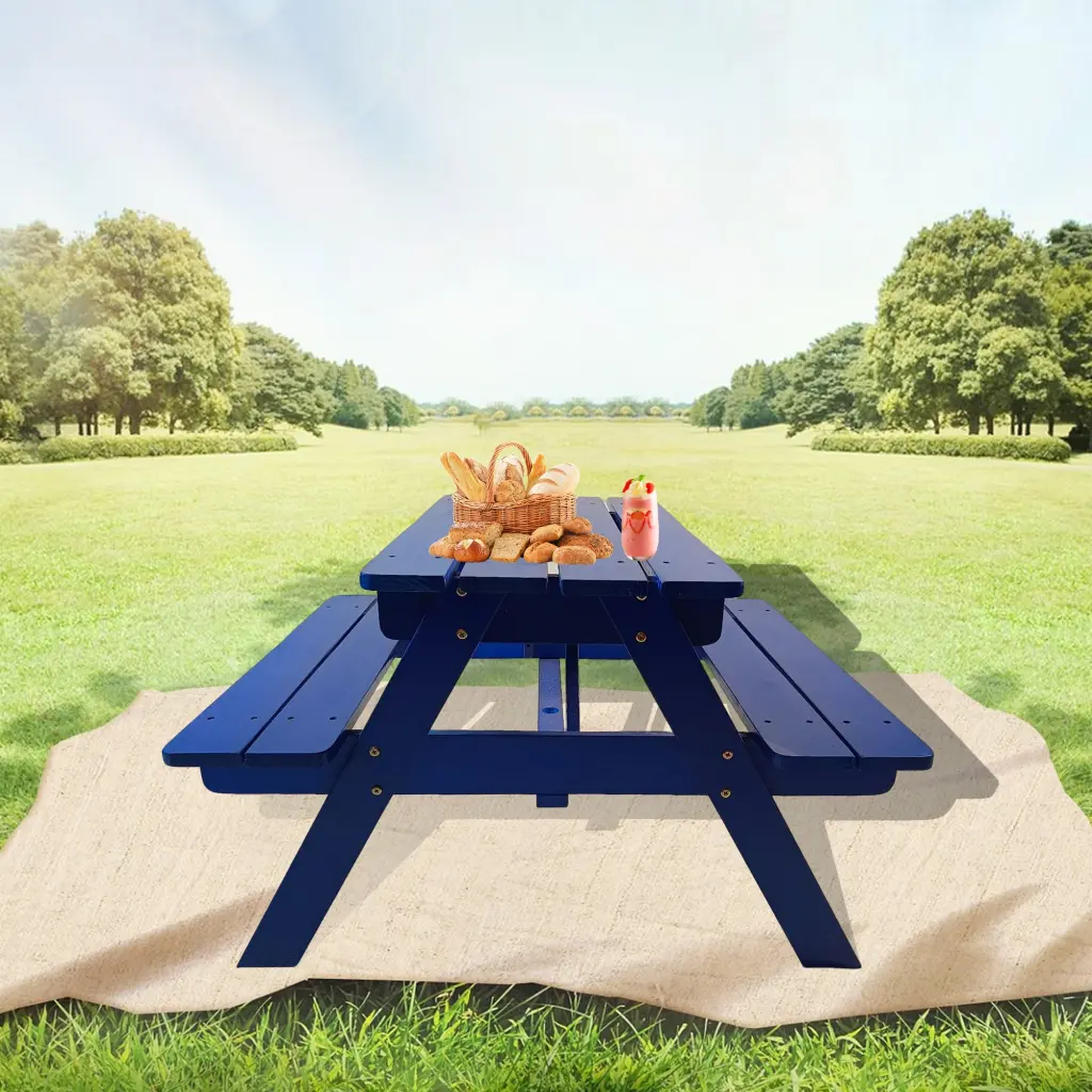 Children's Dining Table and Chairs Set Blue Solid Wood Kids Furniture leisure home -jy
