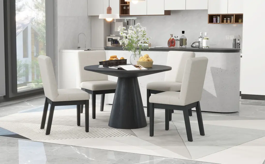 5 Piece Dining Set Retro Round Table 4 Upholstered Chairs Living Room rnb