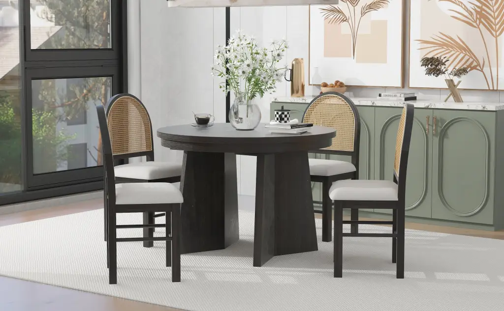 5 Piece Retro Practical Dining Set Extendable Dining Table rnb