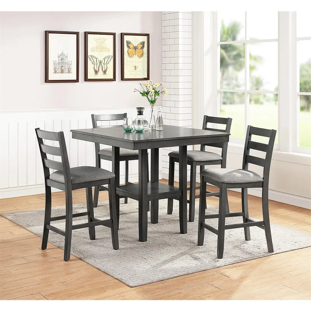 5 Piece Counter Height Dining Set Grey Ladder Back Seats simple relax