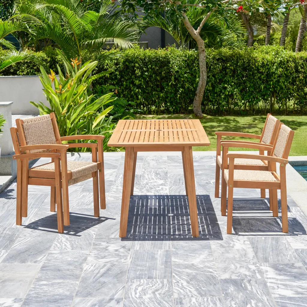 Mauricio 5 Piece Acacia Timber Dining Set Stacking Chairs - Natural Finish sol