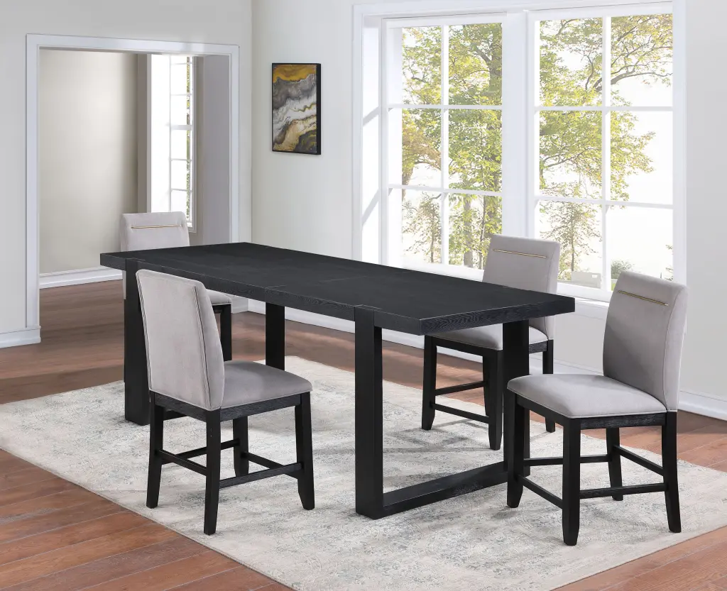 Yves 5 Piece Counter Height Dining Set Black Black Timber Kitchen and Dining Room steve silver furniture