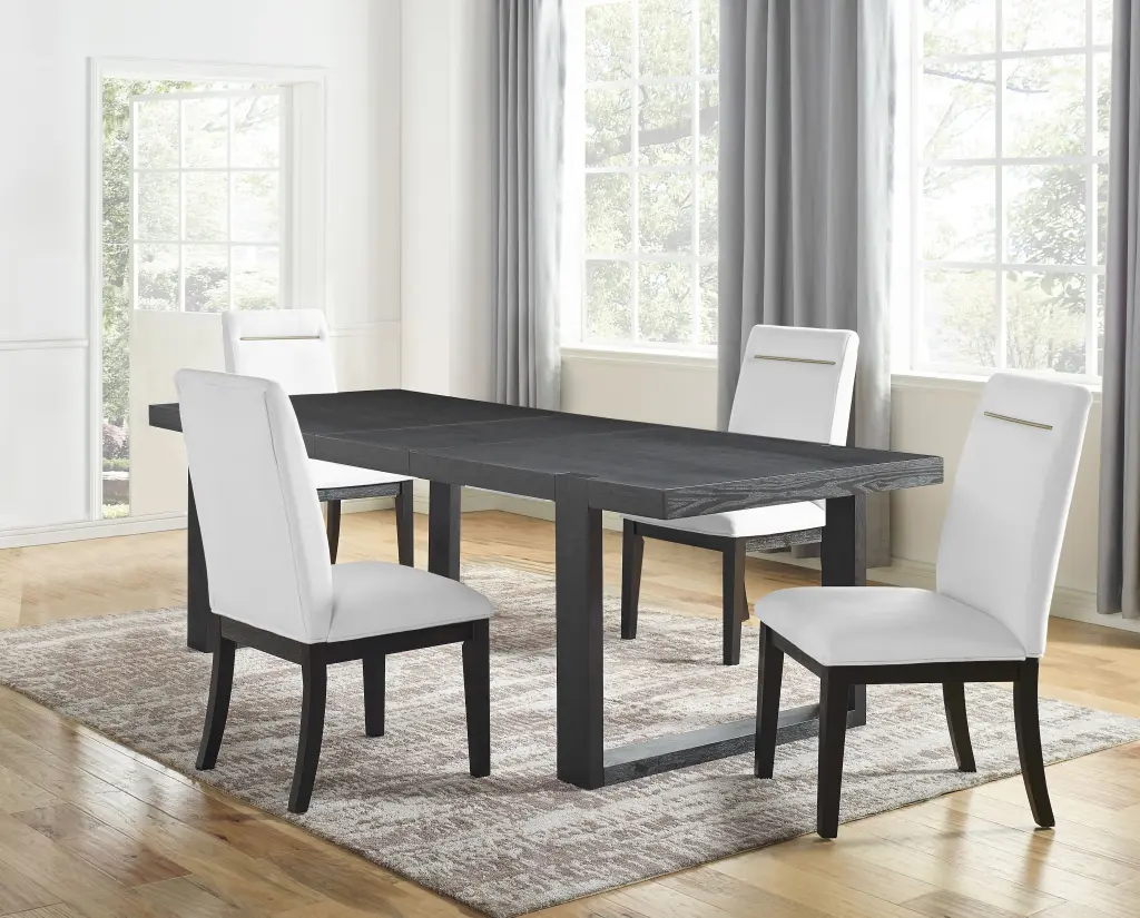 Yves 5 Piece Dining Set White Dark Brown Wood Kitchen Table and Chairs steve silver furniture