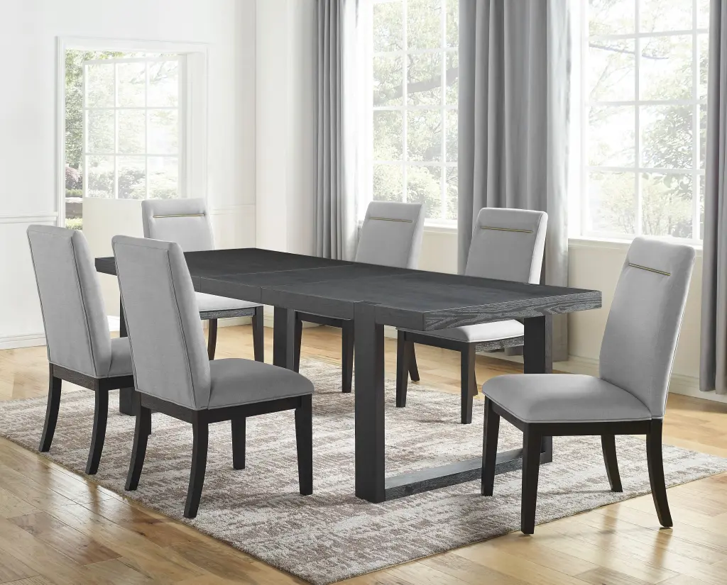Yves 7 Piece Dining Set Wood Gray Dark Modern Kitchen Table And Chairs steve silver furniture