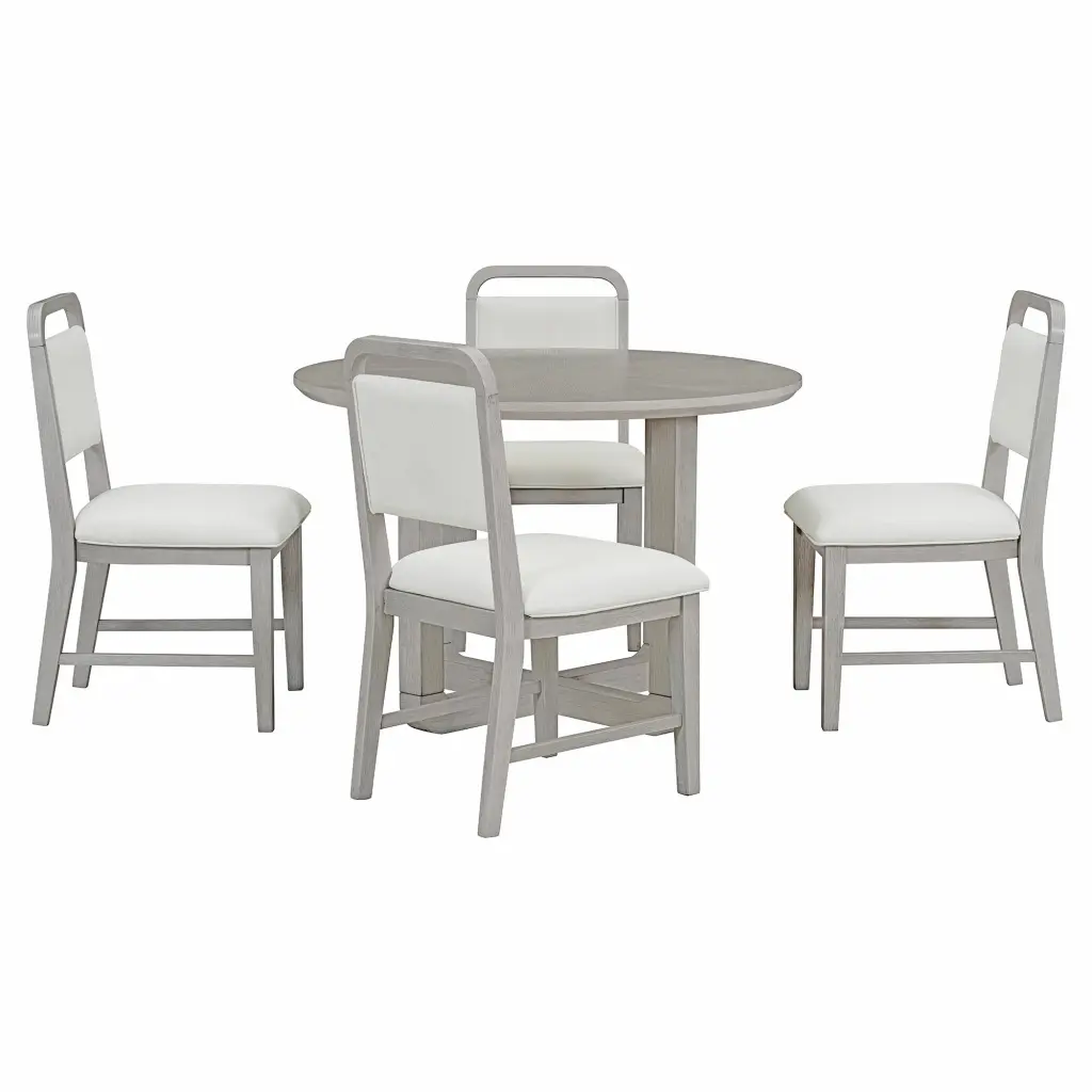 5 Piece Retro Dining Set Round Table Top and Radial Timber Grain Design trexm