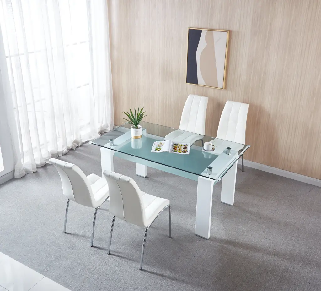 5 Pieces Modern Dining Set, Rectangular Double Layer Tempered Glass Table and Chairs w1241 artisan furniture