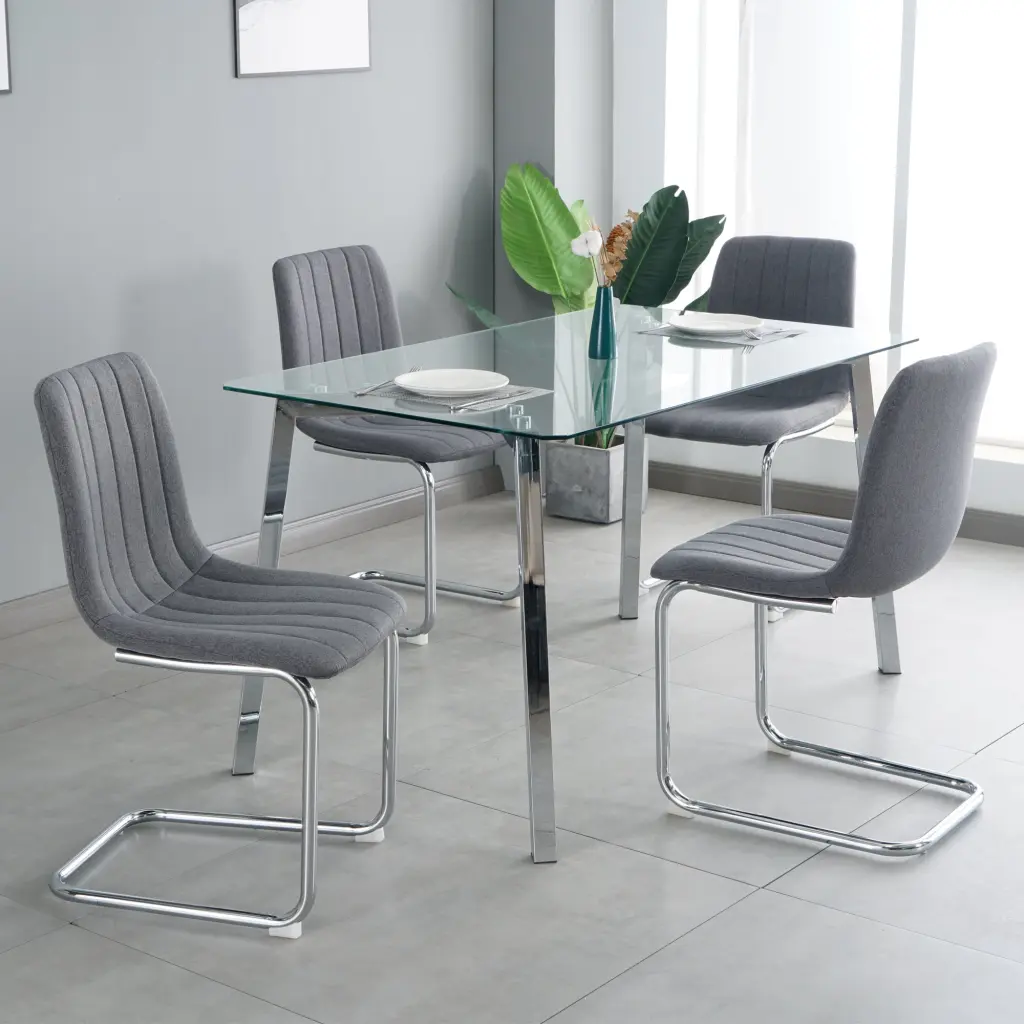 63 Inch Table And Chair Set Clear Tempered Glass Dining Set 4 Chairs youngmagic