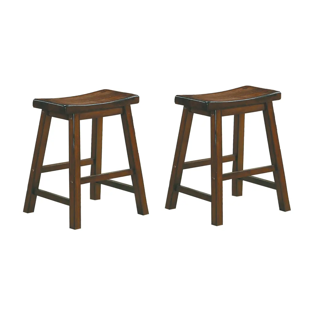 18 Inch Height Saddle Seat Stools 2Pc Set Solid Timber Cherry Finish Casual Dining Stools kanepe