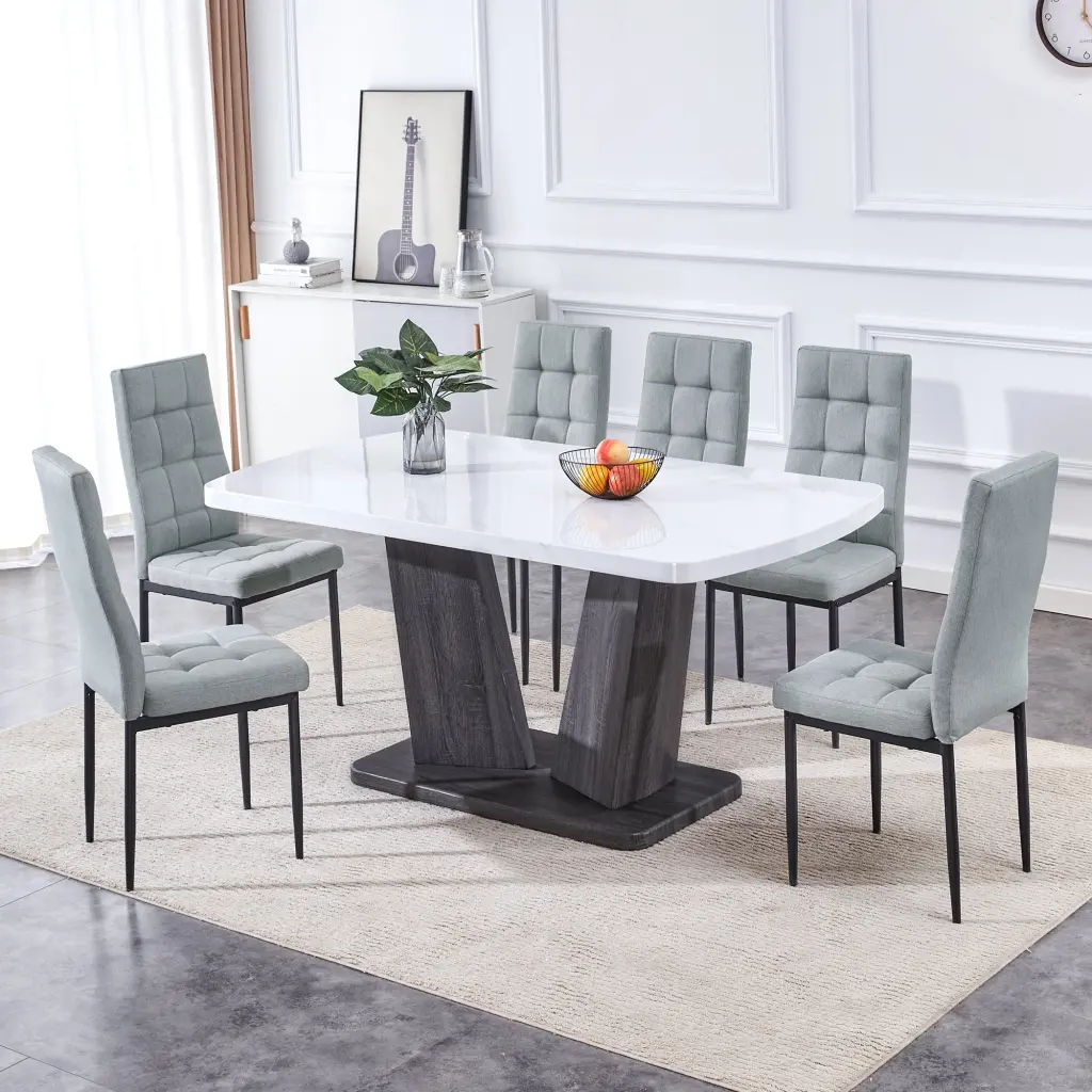 Modern Dining Table Set 6 7 Piece Dining Set 63 Inch Rectangle Kitchen Table a-q house
