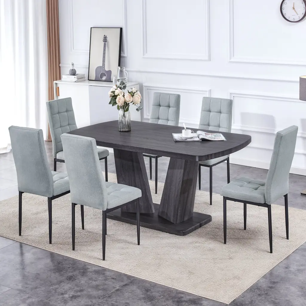 7 Piece Dining Table Set 6 1.8" Thick Kitchen Table and Chairs a-q house