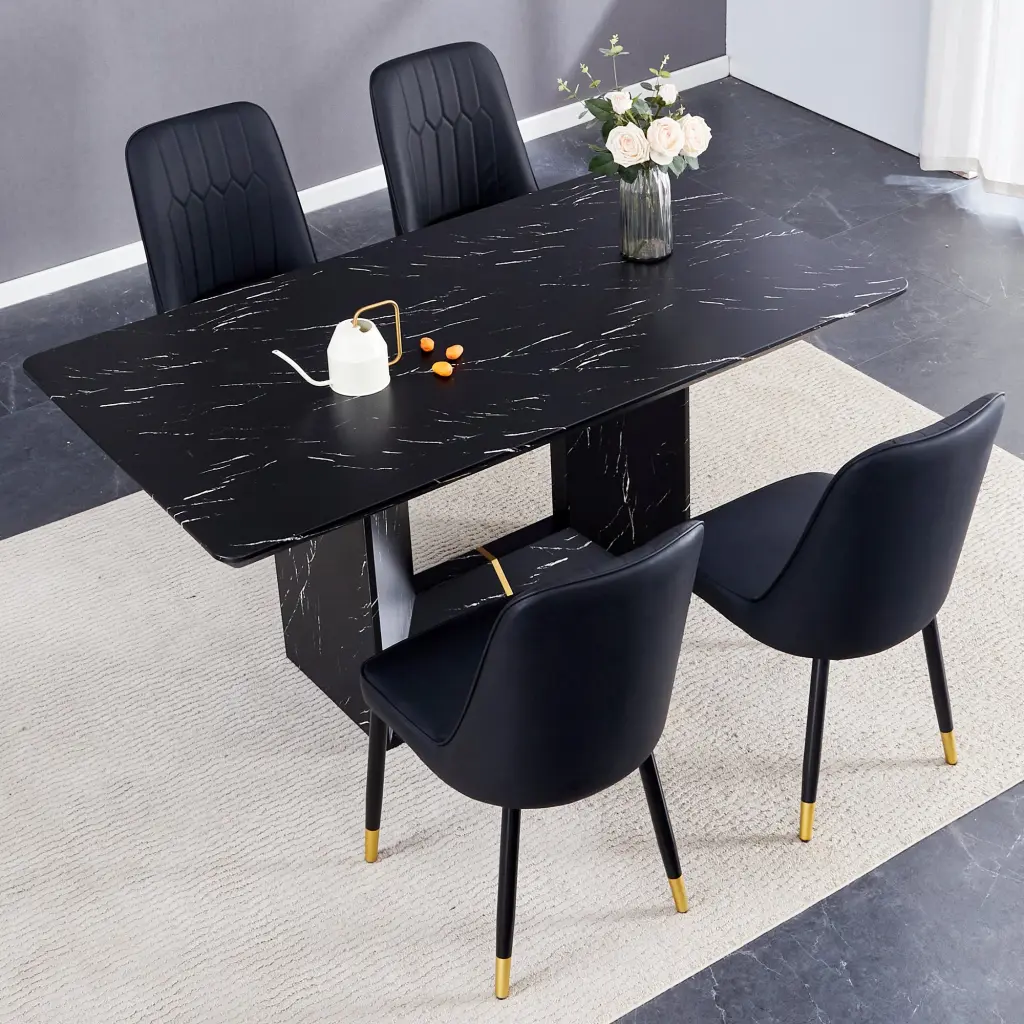 Modern Dining Table And Chair Set MDF Stoned Design Small Spaces droom w-1151