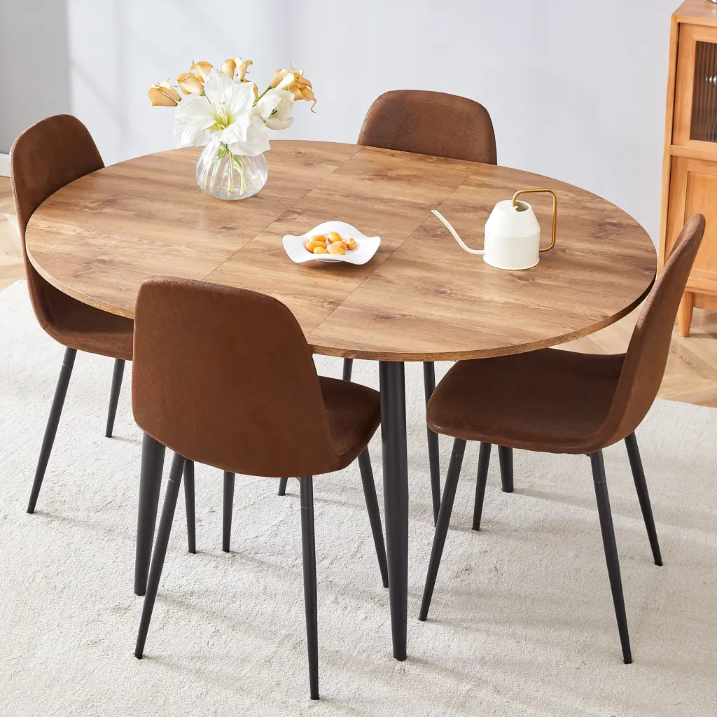 Modern Extendable MDF Dining Table and Chair Set Home Kitchen droom w-1151