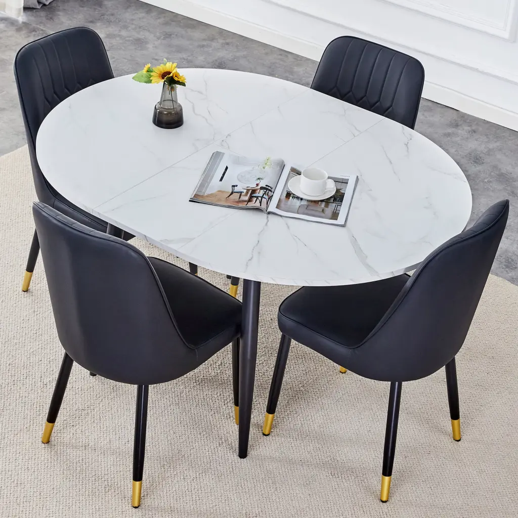 Modern Extendable MDF Dining Table and Chair Set Home Kitchen droom w-1151