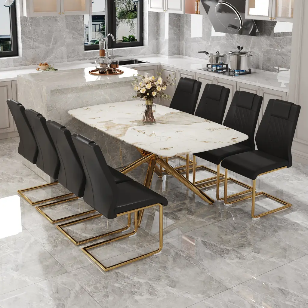Modern Luxurious Tempered Crystal Dining Table Set Chairs droom w-1151