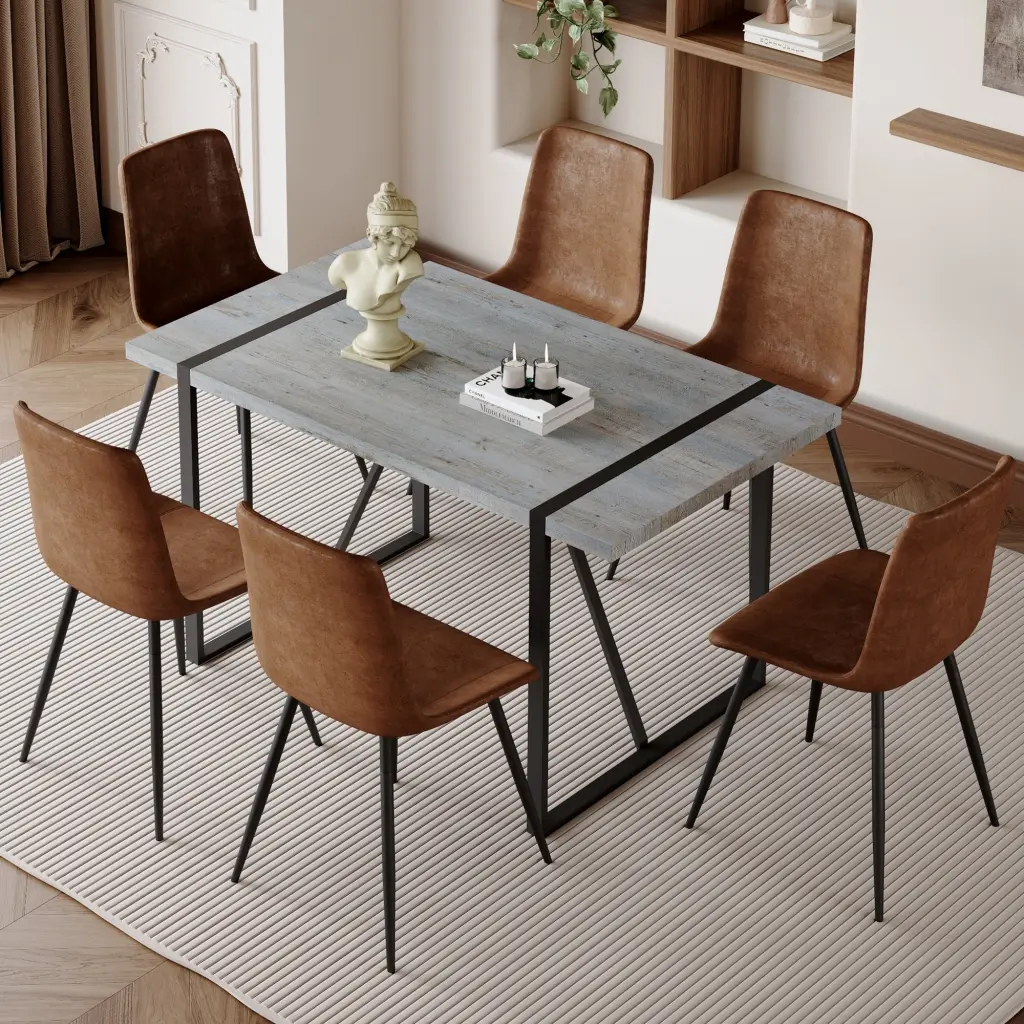 Modern Minimalist Grey Marble Textured MDF Dining Table and Chair Set droom w-1151
