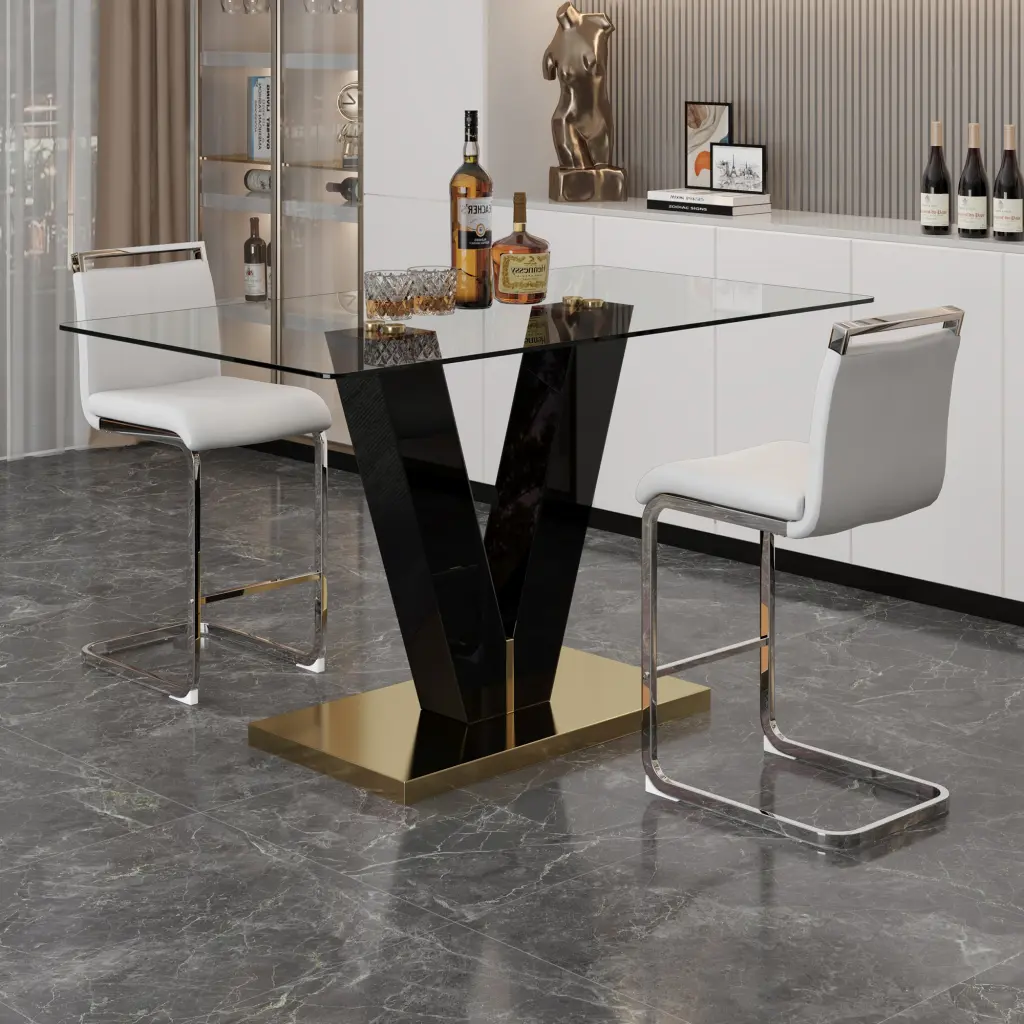 Rectangular Crystal Dining Table and Chair Set 0.4 Inch Thick droom w-1151