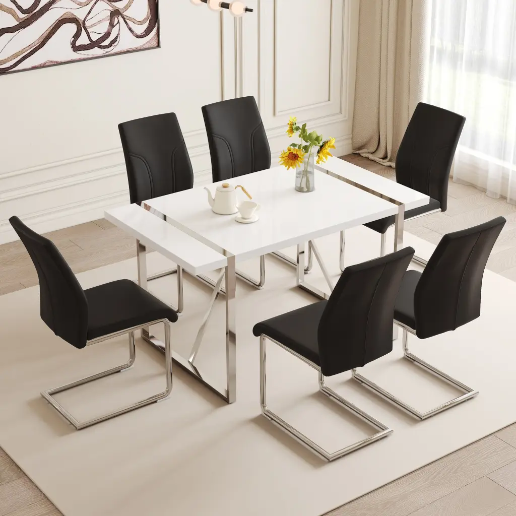 Table And Chair Set 55X31.5 Inch White MDF Painting Dining Table Set Chairs droom w-1151